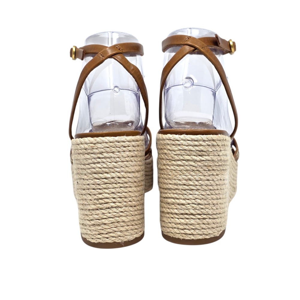 Veronica Beard Philene Platform Wedge Sandals Tan Leather Espadrille 7.5M $375 - Picture 5 of 11
